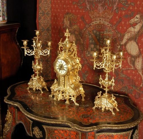 ***** Sold ***** Antique French Gothic Clock Set by A. D. Mougin